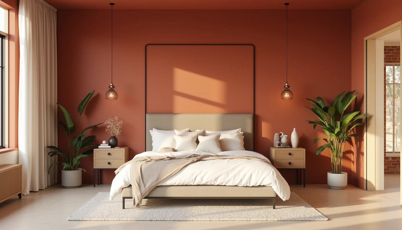 bedroom with the headboard wall color drenched while remaining walls stay neutral