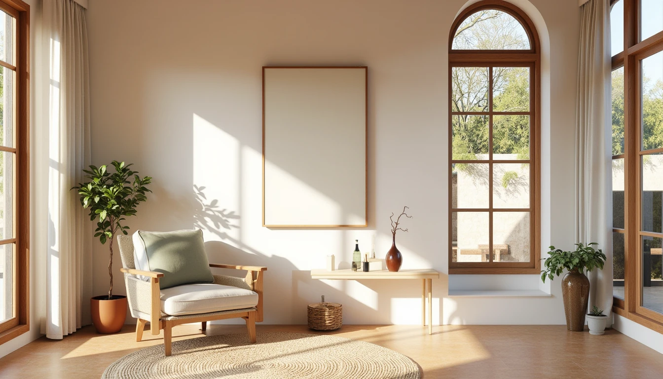 small woven rug layered over natural stone flooring in a sunlit sitting area