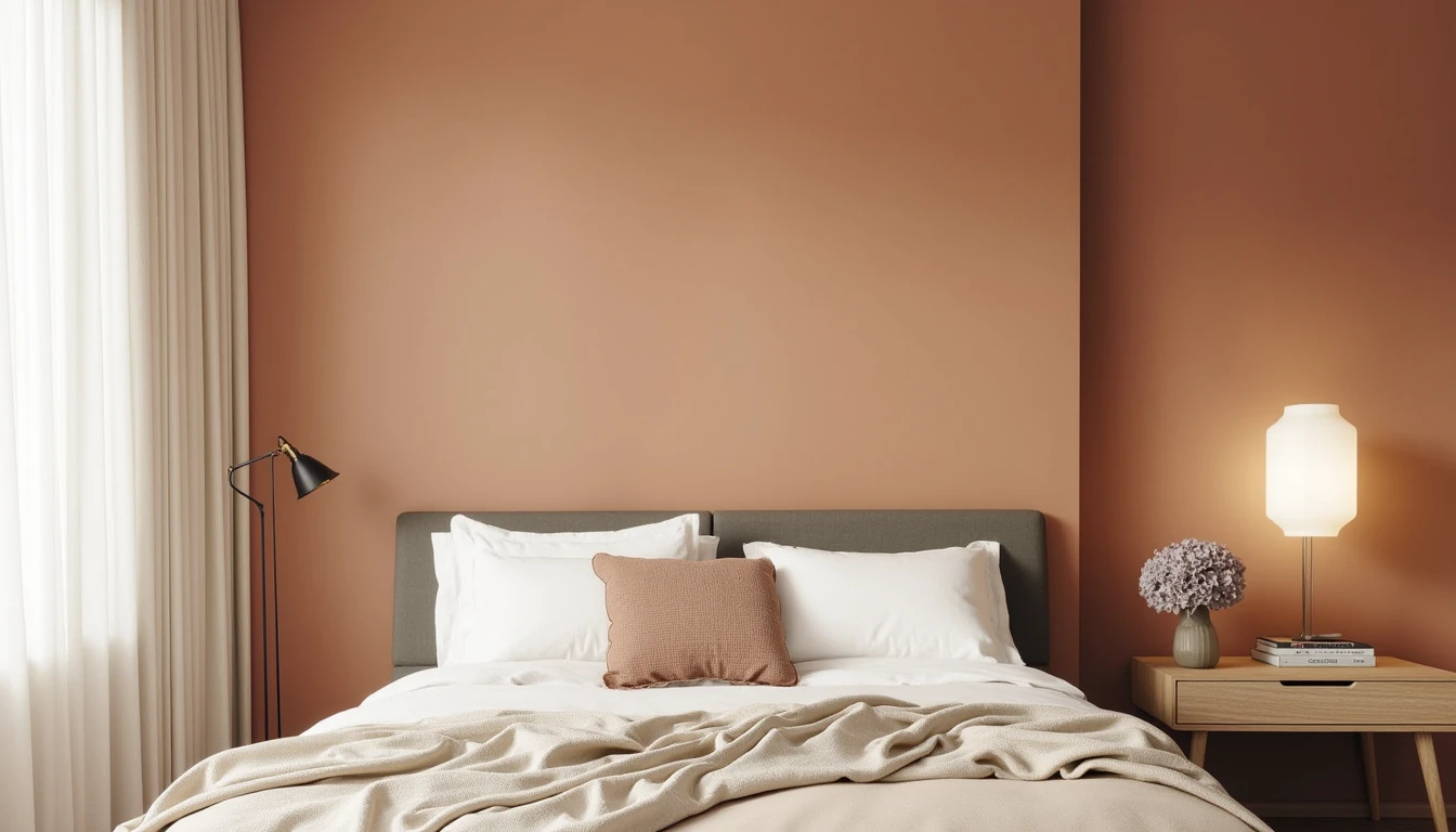 high gloss color drenched bedroom walls reflecting soft ambient light