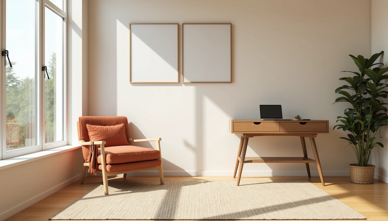 small textured rug beneath a reading corner by a tall window with natural light